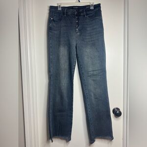 Women's Judy Blue High Rise Button-Fly Straight Fit Denim Jeans With Raw Hem